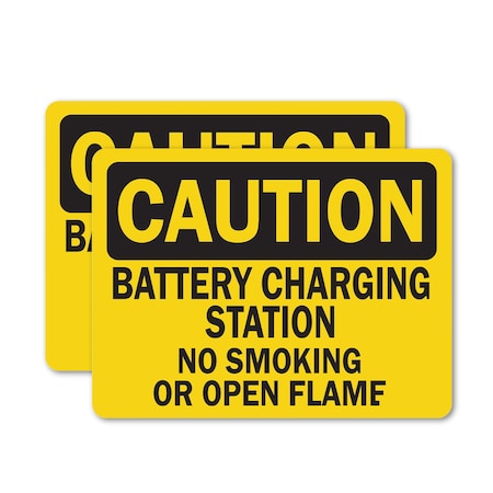 Signmission Battery Charging Station No Smoking Or Open Flames OSHA Caution Sign, Vinyl Decal, 18in x 12in, 2PK OS-2PACK-CS-D-1218-L-19115